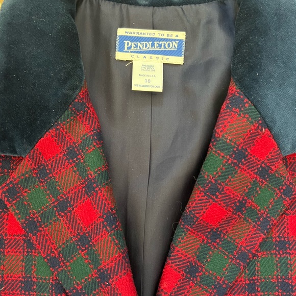 Pendleton Petite Vintage 90s Plaid Wool Blazer Jacket Women's Sz 18 Red Green - Picture 2 of 4
